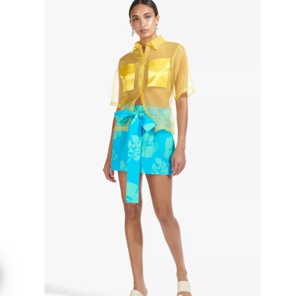 STAUD | Sage Blue Hibiscus Tie Waisted Shorts Size 4 - Picture 3 of 14